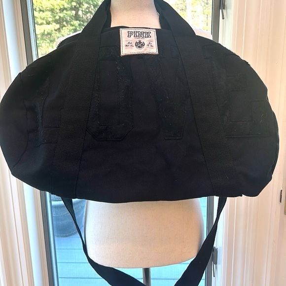 PINK EUC Classic Canvas Duffel Bag Black LOVE PINK Zipper - Picture 3 of 11